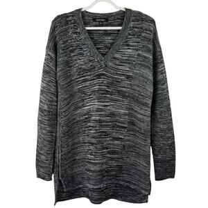 Ellen Tracy Heathered Black V-Neck Long Sleeve Sweater Women's Large